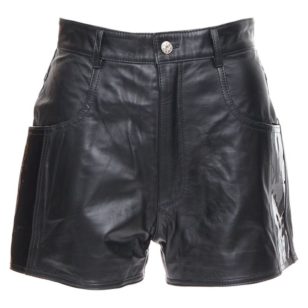 MANOKHI black genuine leather patent patch high waisted shorts FR34 XS